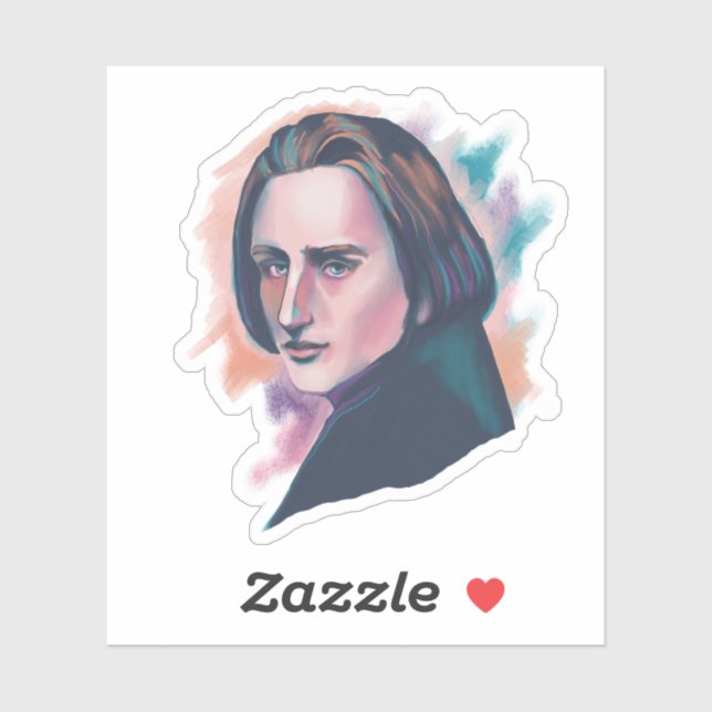 Pegatina Liszt Colorful Watercolor Portrait (Hoja)
