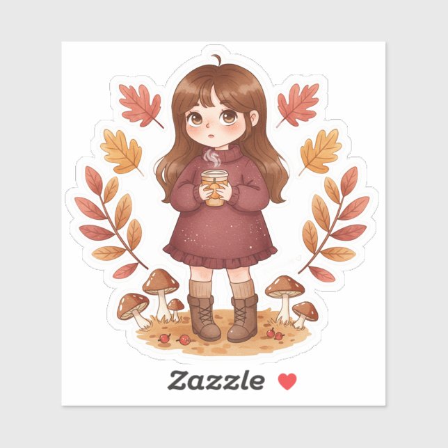 Pegatina Little girl autumn sticker (Hoja)