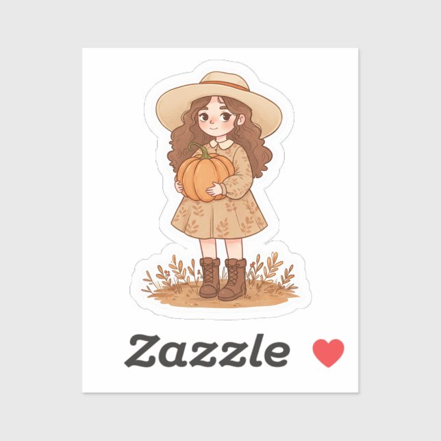 Pegatina Little girl holding a pumpkin  (Hoja)