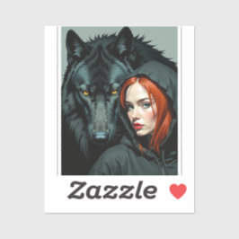 Pegatina Little Red Riding Hood Redhead and the Black Wolf
