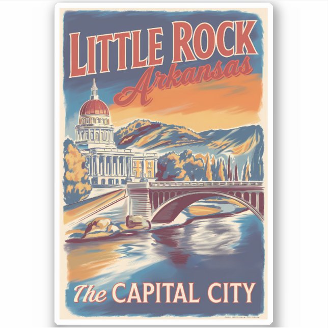 Pegatina Little Rock Arkansas Painterly Travel Art Vintage (Anverso)