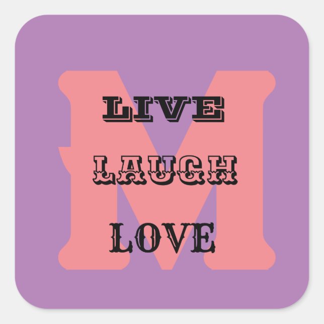 Pegatina LIVE LAUGH LOVE MONOGRAM PURPLE MODERNO (Anverso)