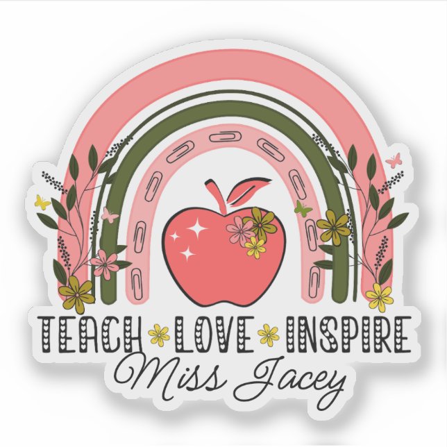 Pegatina Live Love Teach Rainbow Teacher Apreciación (Anverso)