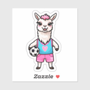Pegatina Llama Adorable Jugando Fútbol
