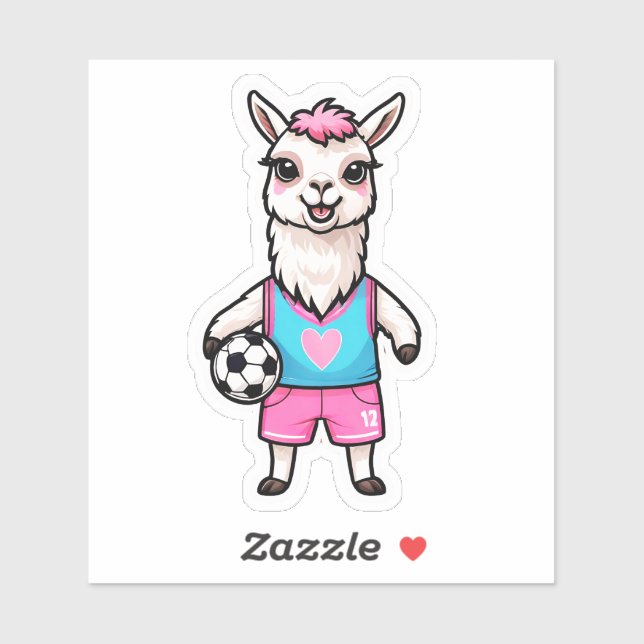 Pegatina Llama Adorable Jugando Fútbol (Hoja)