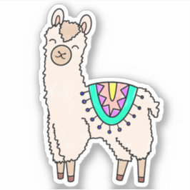 Pegatina llama alpaca de dibujos animados sonriendo feliz d