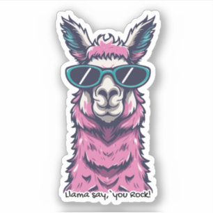 Pegatina Llama dice que rocas   Postura rara en gafas de so