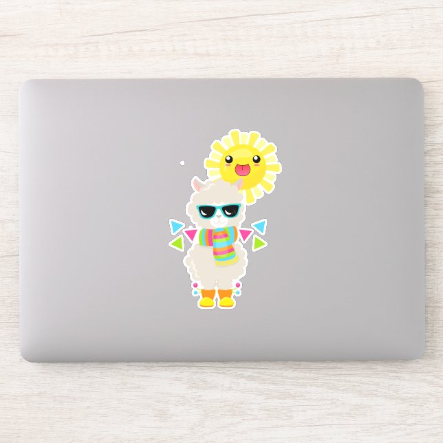 Pegatina Llama Guay y Sol sonriente Kawaii (Ordenador)