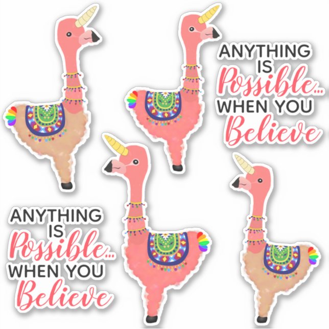 Pegatina Llama Inspiradora de unicornio rosa suave (Anverso)