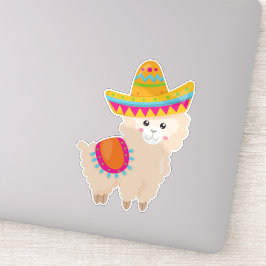 Pegatina Llama mexicana, llamada cuta, alpaca cuta, sombrer
