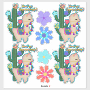 Pegatina ¡Llamas!   Llamas y flores adorables
