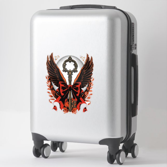 Pegatina Llave de vaca de terciopelo gótico con alas y luna (Maleta)