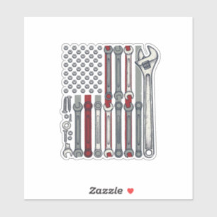 Pegatina Llave mecánica bandera grabado vintage vector desi