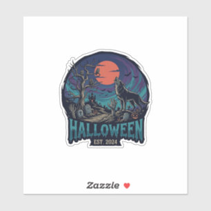 Pegatina Lobo Aullador de Halloween Est Mano de Zombie de L