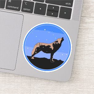 Pegatina Lobo Aullador en Invierno - Arte Original de Fauna