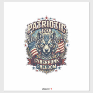 Pegatina Lobo Ciberpunk Futuro Libertad Ai Patriótico