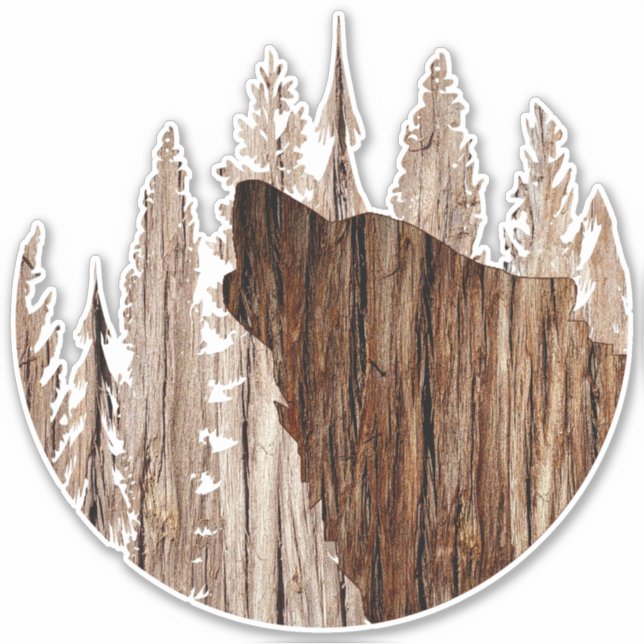 Pegatina Lobo de Howling en Madera Texturada (Anverso)
