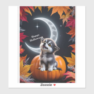 Pegatina Lobo lindo con centeno de otoño en media luna