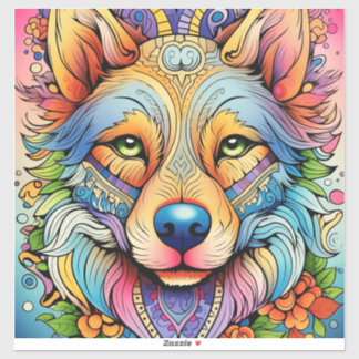 Pegatina Lobo Mandala con Acentos Florales