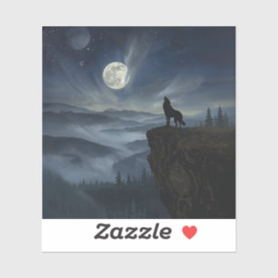 Pegatina Lobo Solitario Bajo la Luna – Una Pintura Atempora