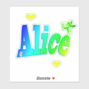 Pegatina Logo De Alice Name Con Unicornio,