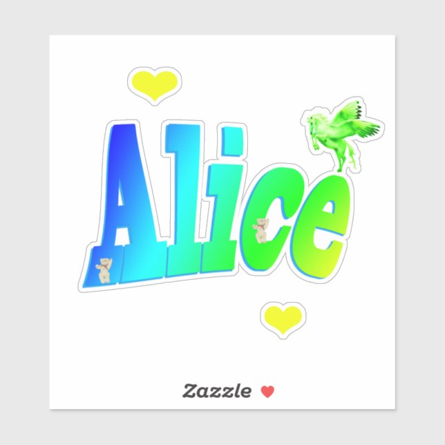 Pegatina Logo De Alice Name Con Unicornio, (Hoja)