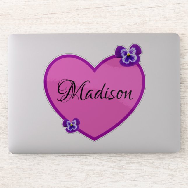 Pegatina Logo De Madison Name Con Pansies, (Ordenador)