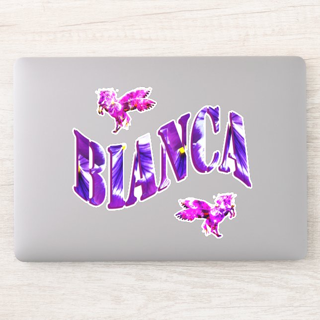 Pegatina Logo Purple Unicorn Bianca Name, (Ordenador)