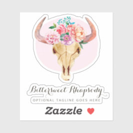 Pegatina Logotipo de acuarela de cráneo de vaca bohemiana d