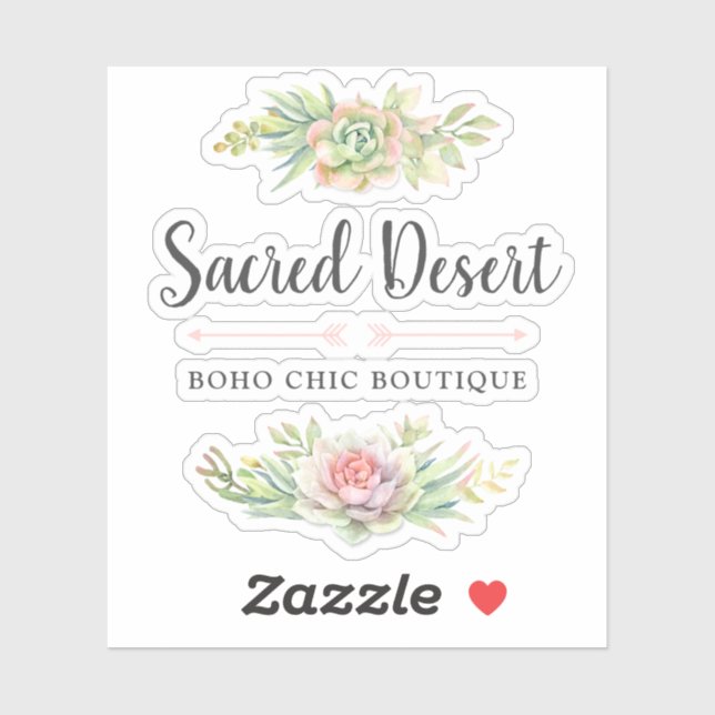 Pegatina Logotipo de Cactus del Desierto Suculentas Acuarel (Hoja)