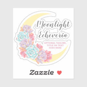 Pegatina Logotipo de Cactus Floral Boho Pastel de Luna y Su