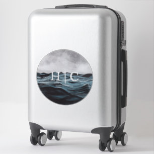 Pegatina Logotipo de Círculo de Olas de Acuarela Rústica