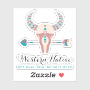 Pegatina Logotipo de flecha boho de cráneo de vaca rústico