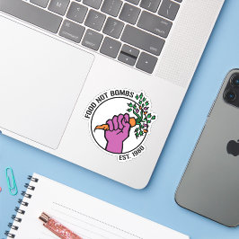 Pegatina logotipo de Food Not Bombs con texto y año