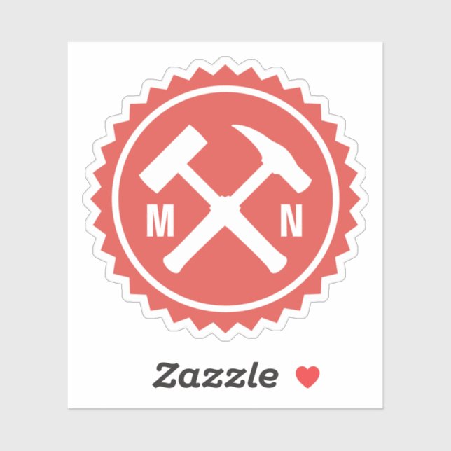 Pegatina Logotipo de martillo del geólogo con sus iniciales (Hoja)