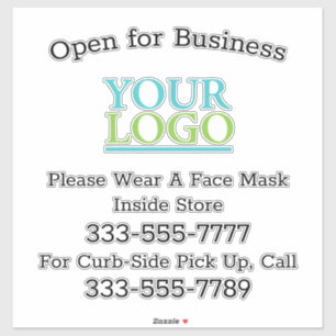 Pegatina Logotipo DIY, "Open For Business", teléfono, promo