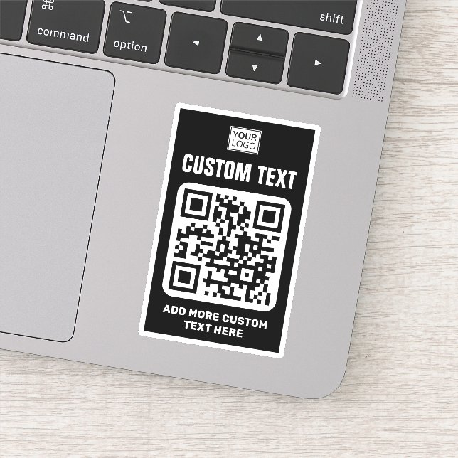 Pegatina logotipo personalizado, código QR y texto en blanc (Detalle)