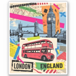 Pegatina Londres Inglaterra Arte Pop Retro Viaje en Autobús