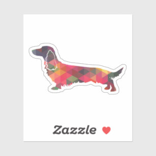 Pegatina Long Haired Dachshund Geo Silhouette Multi
