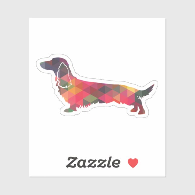 Pegatina Long Haired Dachshund Geo Silhouette Multi (Hoja)