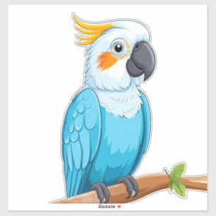 Pegatina Loro azul de dibujos animados en rama 