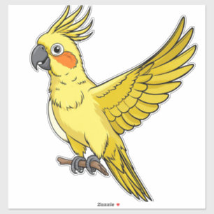 Pegatina Loro Cacatúa Amarillo Alegre de Dibujos Animados