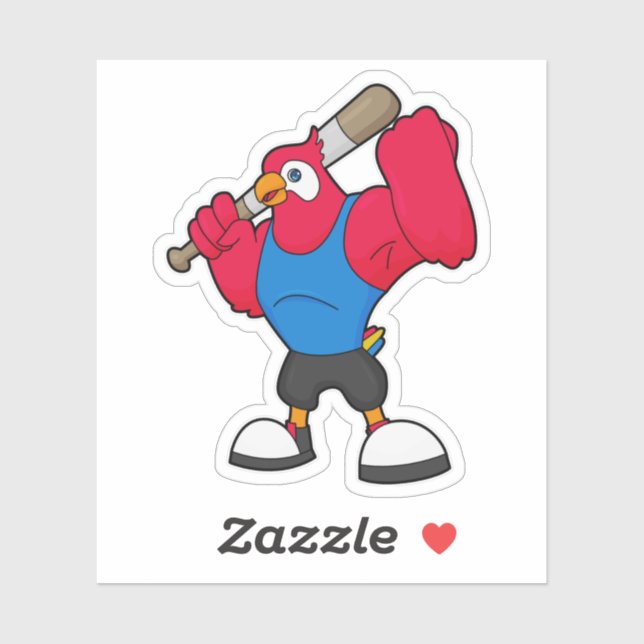 Pegatina Loro en béisbol con bate de béisbol (Hoja)