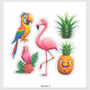 Pegatina Loro Flamenco Piña Adorno Lindo de Verano