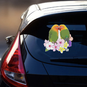 Pegatina Loros Lindos Flores Tropicales Pájaro Romántico