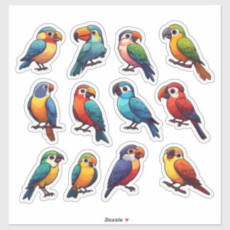 Pegatina Loros Tropicales Lindos Pájaros de Dibujos Animado