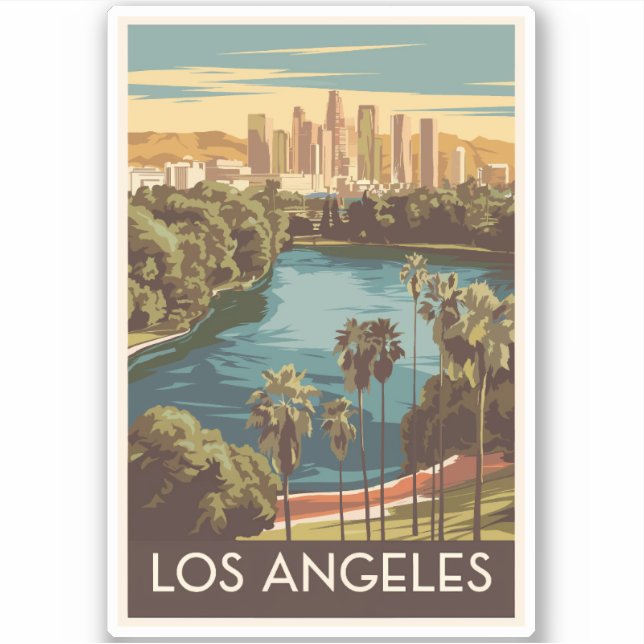Pegatina Los Angeles Echo Park Lake Travel Art Vintage (Anverso)