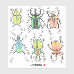 Pegatina Los bugs de amor, escarabajos acuarelas