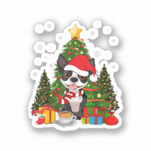 Pegatina Los Navidades del perro de Boston terrier son la l
