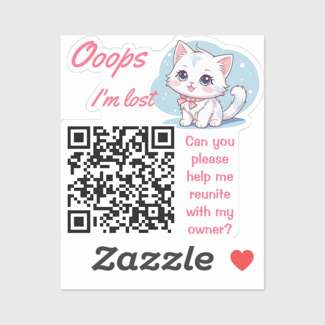 Pegatina Lost and Found QR sticker Fluffy Pink  (Hoja)